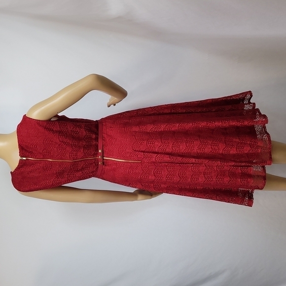 DANNY Nicole Fit and Flare Red Lace Dress - Picture 16 of 17